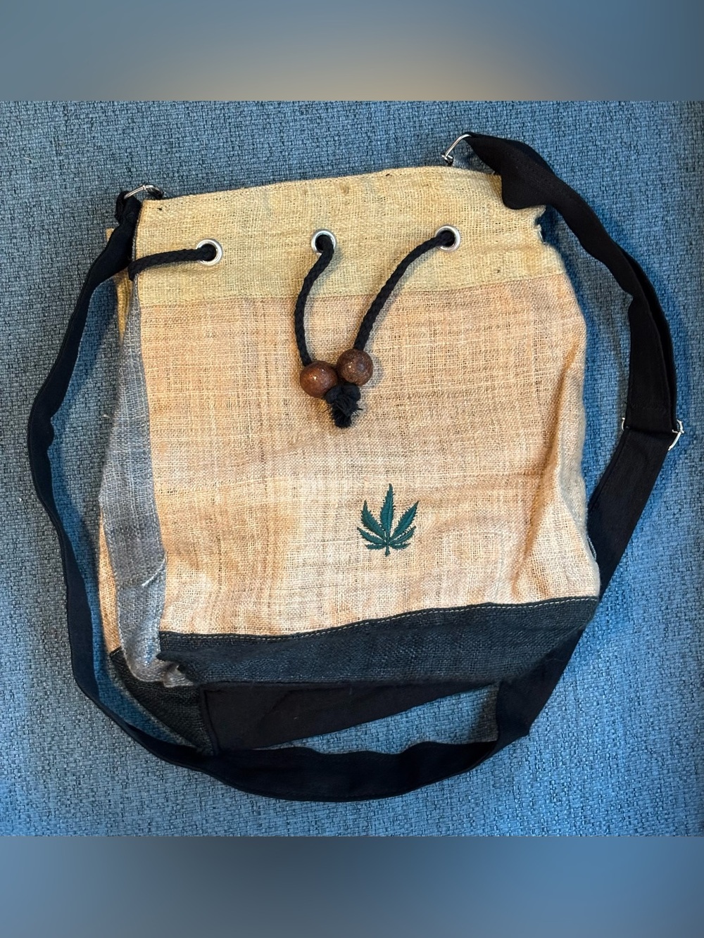 Vintage Shop Therapy 420 Mary Jane Leaf Hemp Drawstring Shoulder Sling Bag